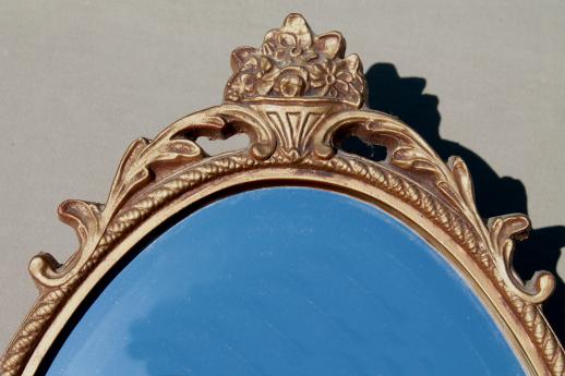 photo of old gold rococo wall mirror, Syroco style plastic frame w/ oval glass #4
