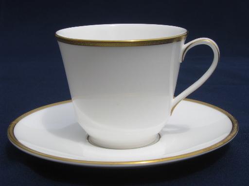 photo of old gold wedding band china cup and saucer set, Royal Doulton Delacourt #1