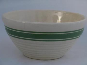 catalog photo of old green banded pottery mixing bowl, vintage USA Oven Proof kitchenware