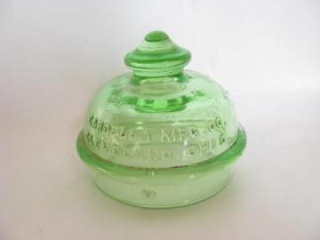 catalog photo of old green depression glass lid knob for Gardella coffee perculator pot