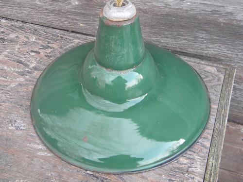 photo of old green enamel pendant lights, industrial work shop/barn lighting #3