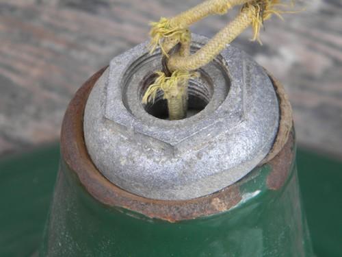 photo of old green enamel pendant lights, industrial work shop/barn lighting #4