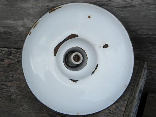 photo of old green enamel pendant lights, industrial work shop/barn lighting #5