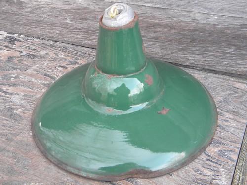 photo of old green enamel pendant lights, industrial work shop/barn lighting #6