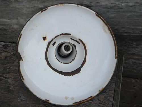 photo of old green enamel pendant lights, industrial work shop/barn lighting #9