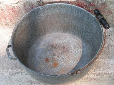 photo of old grey mottled enamel kettle #2