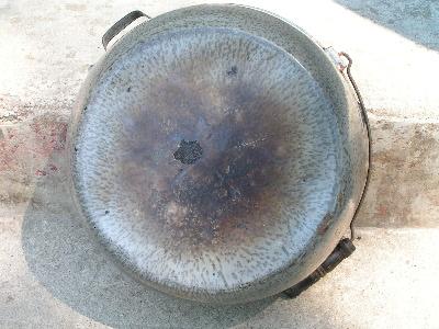 photo of old grey mottled enamel kettle #3