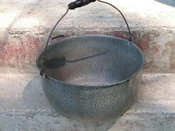 catalog photo of old grey mottled enamel kettle