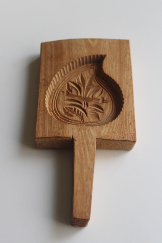 photo of old hand carved wood mold for cookies, rice, butter mold? paisley leaf design  #1