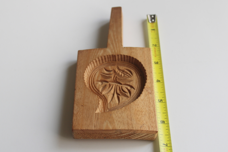 photo of old hand carved wood mold for cookies, rice, butter mold? paisley leaf design  #2