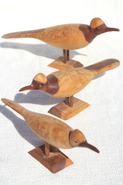 photo of old hand carved wooden birds, wood sandpiper bird family, rustic beach decor #1