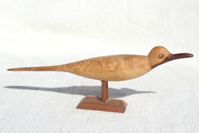 photo of old hand carved wooden birds, wood sandpiper bird family, rustic beach decor #2