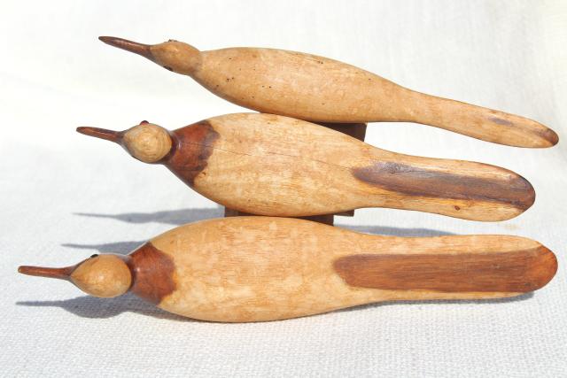 photo of old hand carved wooden birds, wood sandpiper bird family, rustic beach decor #3