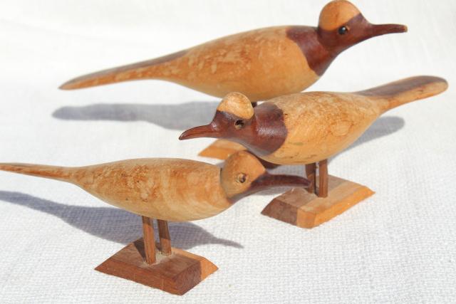 photo of old hand carved wooden birds, wood sandpiper bird family, rustic beach decor #6