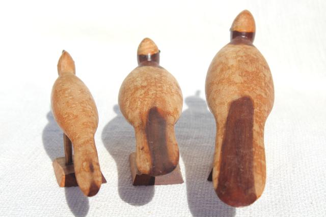 photo of old hand carved wooden birds, wood sandpiper bird family, rustic beach decor #9