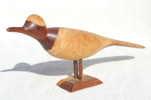 photo of old hand carved wooden birds, wood sandpiper bird family, rustic beach decor #10