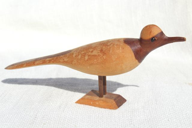 photo of old hand carved wooden birds, wood sandpiper bird family, rustic beach decor #11