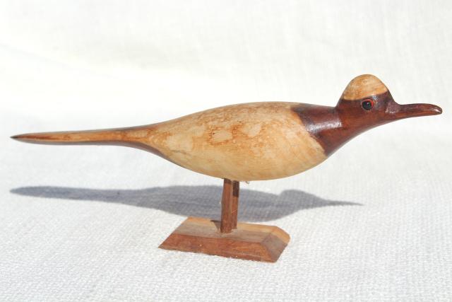 photo of old hand carved wooden birds, wood sandpiper bird family, rustic beach decor #13