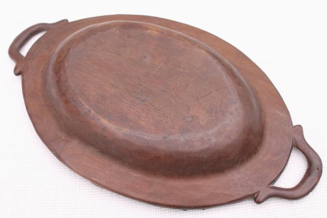 photo of old hand carved wooden bread plate, walnut wood tray w/ Black Forest or Swiss alpine flowers #6