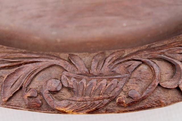 photo of old hand carved wooden bread plate, walnut wood tray w/ Black Forest or Swiss alpine flowers #8