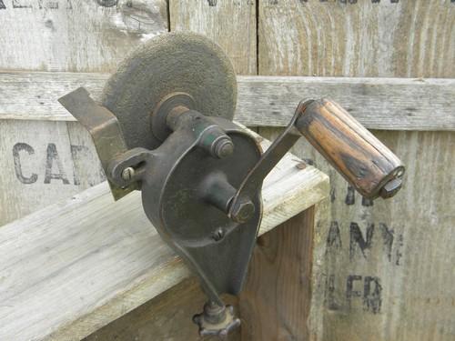 photo of old hand crank tool grinder or sharpener vintage farm shop tool #1