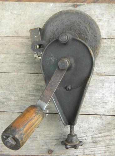 photo of old hand crank tool grinder or sharpener vintage farm shop tool #2