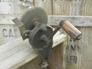 catalog photo of old hand crank tool grinder or sharpener vintage farm shop tool