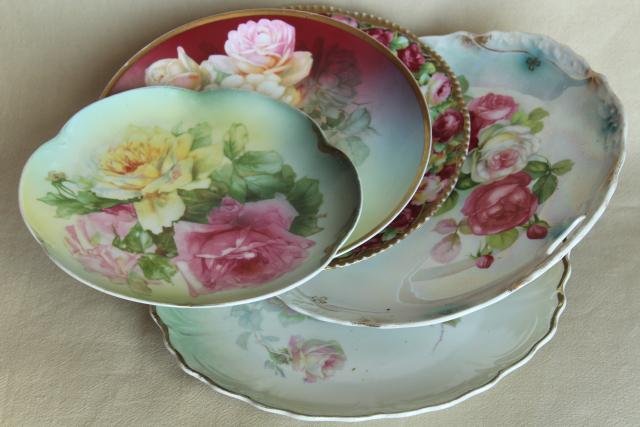 photo of old hand painted china plates french garden roses mismatched antique dishes #1