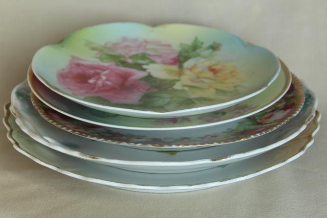 photo of old hand painted china plates french garden roses mismatched antique dishes #5