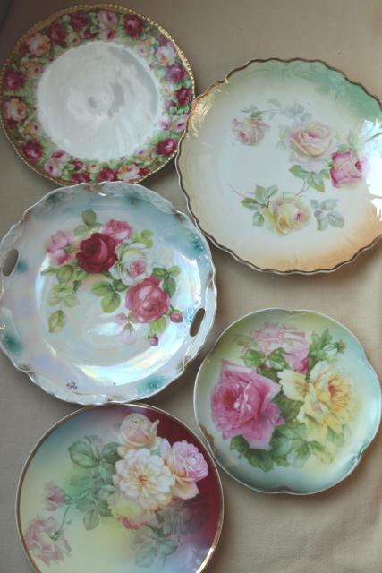 photo of old hand painted china plates french garden roses mismatched antique dishes #7