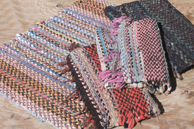 photo of old hand woven twined rag rugs, farmhouse primitive vintage rug lot from Wisconsin farm estate #1