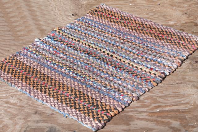 photo of old hand woven twined rag rugs, farmhouse primitive vintage rug lot from Wisconsin farm estate #7