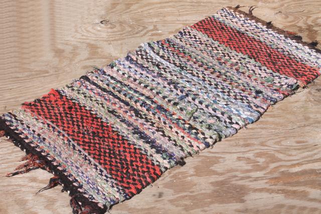 photo of old hand woven twined rag rugs, farmhouse primitive vintage rug lot from Wisconsin farm estate #13