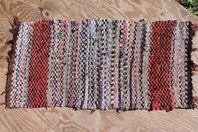photo of old hand woven twined rag rugs, farmhouse primitive vintage rug lot from Wisconsin farm estate #14