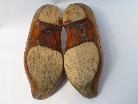 photo of old hand-carved klompen wood shoes, antique french country clogs #3