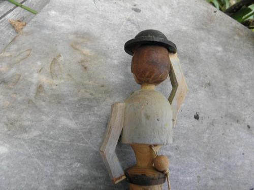 photo of old hand-carved vintage wood bottle stopper, Appenzell man tipping hat #3