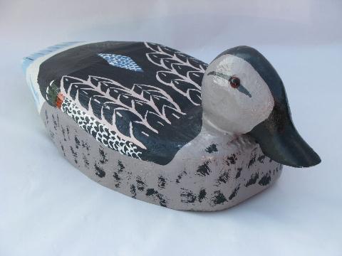 photo of old hand-crafted folk art wood duck decoys, primitive vintage paint #3