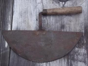 catalog photo of old hand-forged food chopper, 19th century rocking blade knife w/ original handle