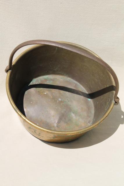 photo of old hand-forged solid brass bucket, open hearth fire cooking pot kettle w/ iron handle #3