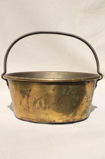 photo of old hand-forged solid brass bucket, open hearth fire cooking pot kettle w/ iron handle #4