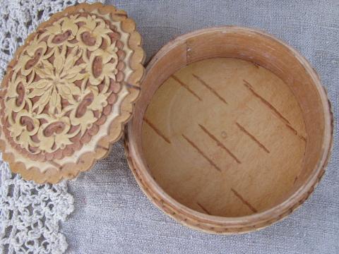 photo of old handmade birch bark basket boxes w/ baltic amber from Russia? #5