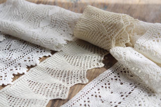 photo of old handmade knit knitted lace edging, wide flounce sewing trim for linens or clothing #4