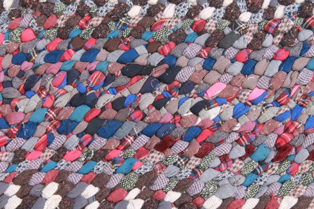 photo of old handmade twined braided rug, traditional vintage hand crafted wool rag rug #3