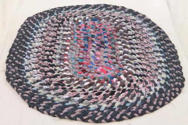 photo of old handmade twined braided rug, traditional vintage hand crafted wool rag rug #4