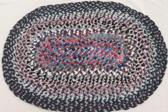 photo of old handmade twined braided rug, traditional vintage hand crafted wool rag rug #5