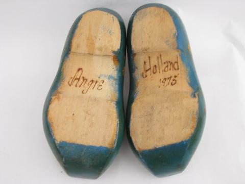 photo of old hand-painted carved klompen wood shoes, Holland folk art clogs #4