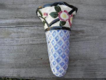 catalog photo of old hand-painted china wall pocket vase w/ roses - vintage Made in Japan