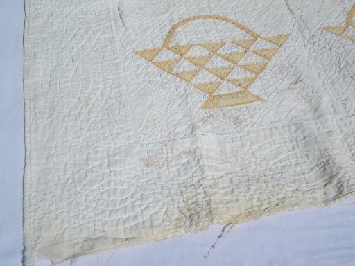 photo of old hand-stitched flower basket patchwork quilt, 1920s 30s vintage #5