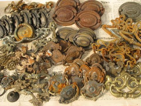 photo of old hardware lot, 70 pcs vintage drawer pulls & handles #1