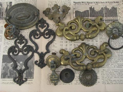 photo of old hardware lot, 70 pcs vintage drawer pulls & handles #7